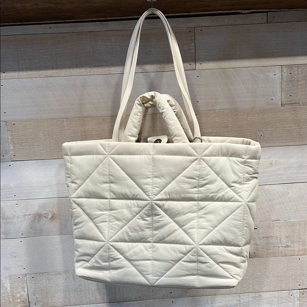 A New Day Cream Quilted/ Puffer Tote Bag